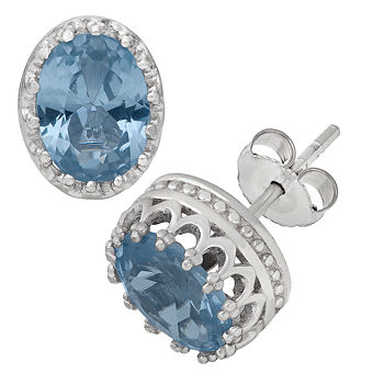 Lab Created Blue Aquamarine Sterling Silver 10mm Stud Earrings