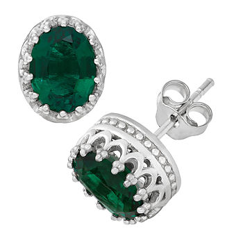 Lab Created Green Emerald Sterling Silver 10mm Stud Earrings