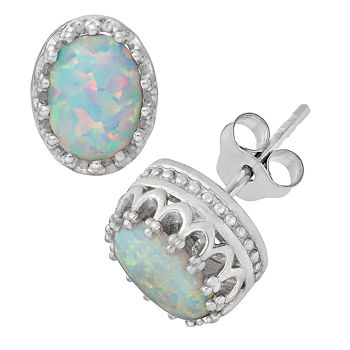 Lab Created White Opal Sterling Silver 10mm Stud Earrings