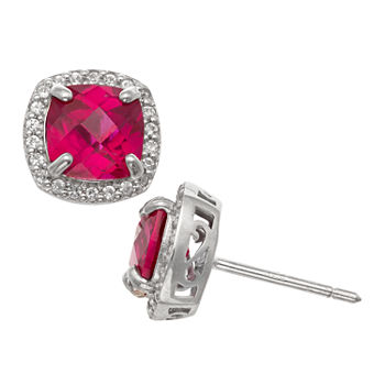 Lab Created Red Ruby Sterling Silver 10mm Stud Earrings