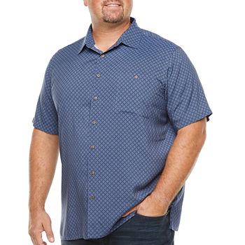 Campia Big and Tall Mens Regular Fit Short Sleeve Geometric Button-Down Shirt