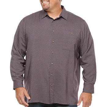 Campia Big and Tall Mens Regular Fit Long Sleeve Geometric Button-Down Shirt