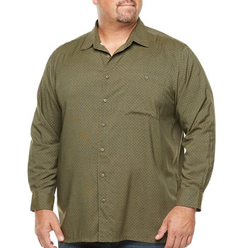 Campia Big and Tall Mens Regular Fit Long Sleeve Geometric Button-Down Shirt