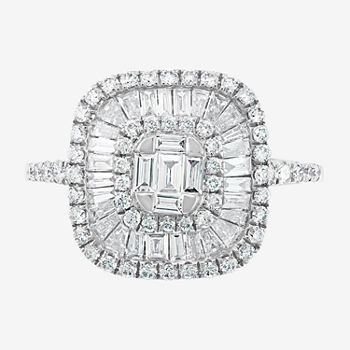 Effy  Womens 1 CT. T.W. Genuine White Diamond 10K White Gold Cocktail Ring