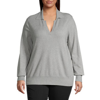 Liz Claiborne Plus Womens Long Sleeve Pullover Sweater