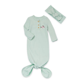 Baby Essentials 0-3 Months Knotted Baby Boys 2-pc. Long Sleeve Crew Neck Nightgown