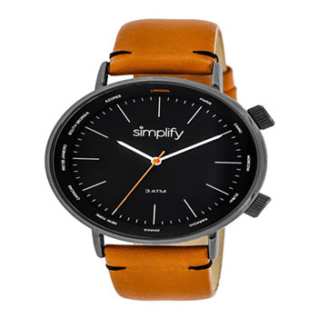 Simplify Mens Orange Leather Strap Watch Sim3307