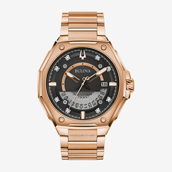 Bulova Precisionist X Mens Diamond Accent Rose Goldtone Stainless Steel Bracelet Watch 97d129