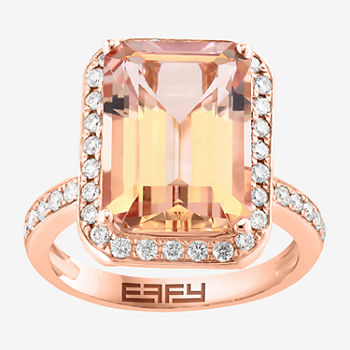 Effy  Womens 5/8 CT. T.W. Diamond & Genuine Pink Morganite 14K Rose Gold Cocktail Ring
