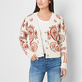 a.n.a Womens V Neck Long Sleeve Button Paisley Cardigan