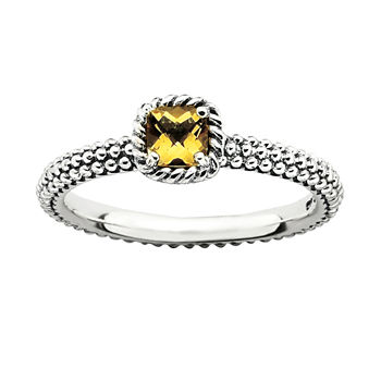Personally Stackable Checker-Cut Genuine Citrine Ring