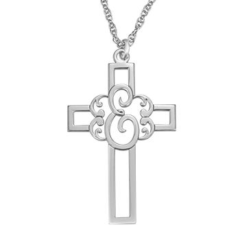 Personalized Initial Cutout Cross Pendant Necklace