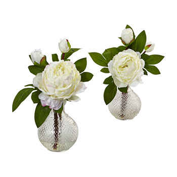 Nearly Natural 11” Peony With Vase (Set Of 2) Artificial Flowers