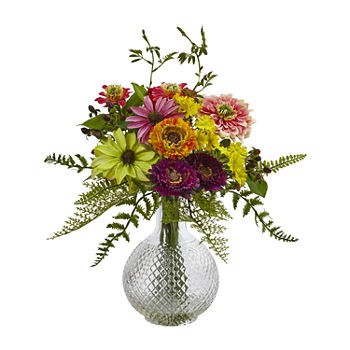 Nearly Natural Mixed Flower In Glass Vase Artificial Flowers