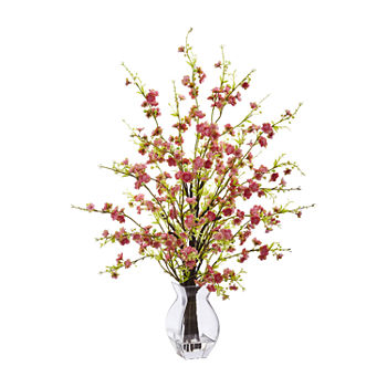 Nearly Natural Pink Cherry Blossom In Glass Vase Artificial Flowers
