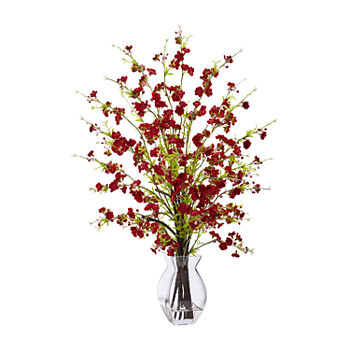 Nearly Natural Red Cherry Blossom In Glass Vase Artificial Flowers