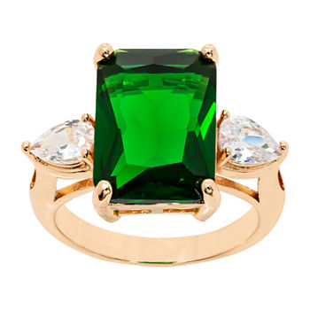 Sparkle Allure Cubic Zirconia 14K Gold Over Brass Emerald Rectangular Cocktail Ring