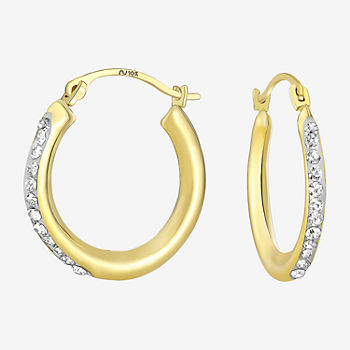 White Crystal 10K Gold 18mm Round Hoop Earrings