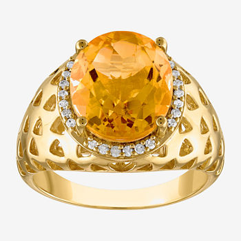 Womens Genuine Yellow Citrine & 1/7 CT. T.W. Genuine Diamond 14K Gold Over Silver Cocktail Ring