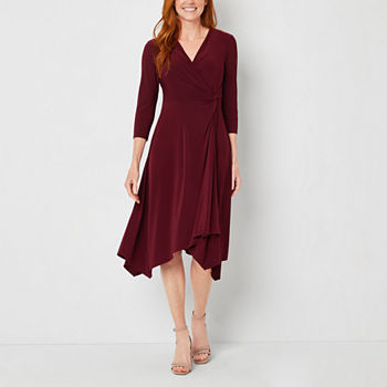 Perceptions 3/4 Sleeve High-Low Fit + Flare Dress