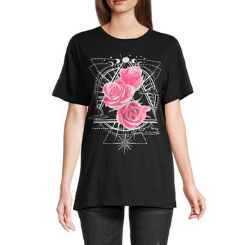 Juniors Celestial Roses Womens Crew Neck Short Sleeve Graphic T-Shirt