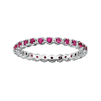 Personally Stackable Lab-Created Ruby Sterling Silver Eternity Ring