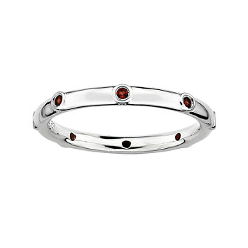 Personally Stackable Genuine Garnet Sterling Silver Station Ring