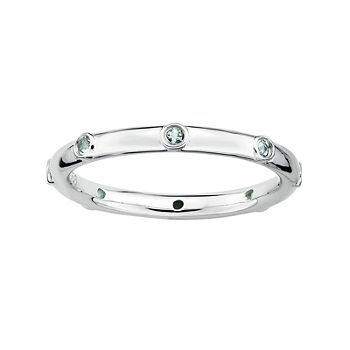 Personally Stackable Genuine Aquamarine Sterling Silver Station Ring