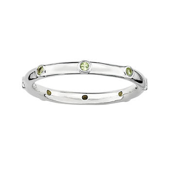 Personally Stackable Genuine Peridot Sterling Silver Station Ring