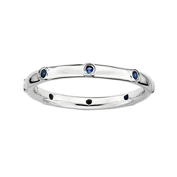 Personally Stackable Lab-Created Blue Sapphire Sterling Silver Station Ring