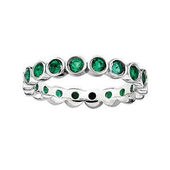 Personally Stackable Lab-Created Emerald Sterling Silver Eternity Ring