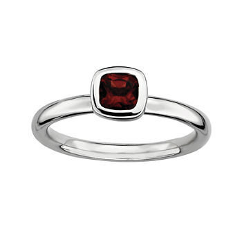 Personally Stackable Cushion-Cut Genuine Garnet Sterling Silver Ring