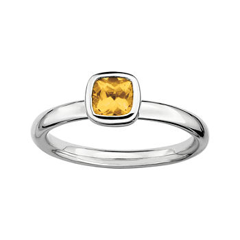 Personally Stackable Cushion-Cut Genuine Citrine Sterling Silver Ring