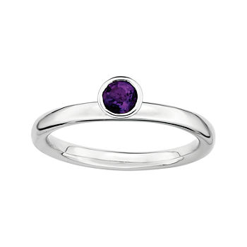 Personally Stackable Genuine Amethyst Sterling Silver High Stackable Ring