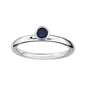 Personally Stackable Lab-Created Blue Sapphire Sterling Silver High Profile Ring
