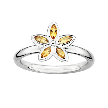 Personally Stackable Genuine Citrine Sterling Silver Flower Ring