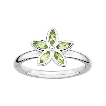 Personally Stackable Genuine Peridot Sterling Silver Flower Ring