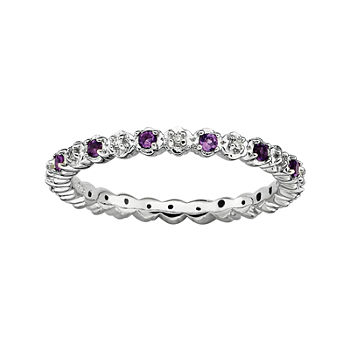 Personally Stackable Genuine Amethyst and Diamond-Accent Eternity Ring