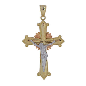 Crucifix Womens 14K Tri-Color Gold Cross Pendant