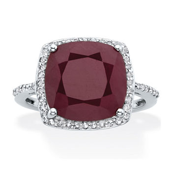 Womens Lead Glass-Filled Red Ruby Sterling Silver Cocktail Ring