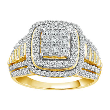 Womens 1 CT. T.W. Genuine White Diamond 10K Gold Cushion Engagement Ring