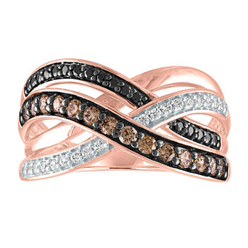 Womens 1/2 CT. T.W. Genuine Champagne Diamond 10K Rose Gold Crossover Cocktail Ring
