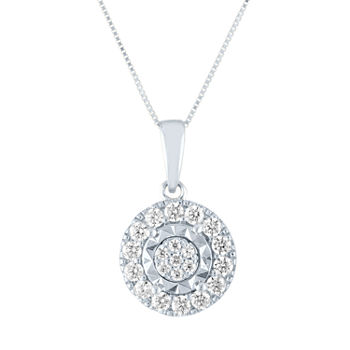 Womens 1/3 CT. T.W. Genuine White Diamond 10K White Gold Round Pendant Necklace