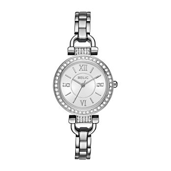 Relic By Fossil Women's Leah Womens Crystal Accent Silver Tone Bracelet Watch-Zr34414