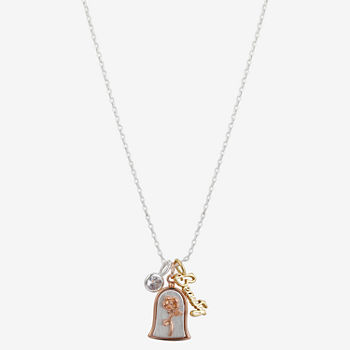 Disney Disney Classics Cubic Zirconia Pure Silver Over Brass 16 Inch Cable Beauty and the Beast Pendant Necklace
