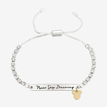 Disney Disney Classics Crystal Pure Silver Over Brass 8 1/2 Inch Cable Bar Mickey Mouse Bolo Bracelet