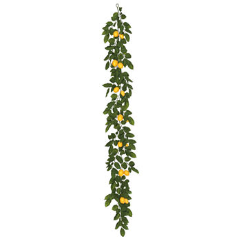 Vickerman 6' Green and Yellow Salal Leaf Lemon Garland Featuring 52 Branches with 14 Lemons