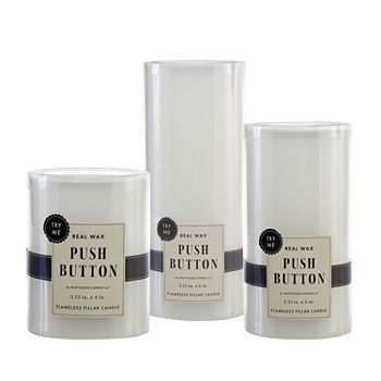 White Push Button Pillar LED Candle Collection