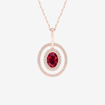 Womens Lead Glass-Filled Red Ruby 10K Rose Gold Pendant Necklace