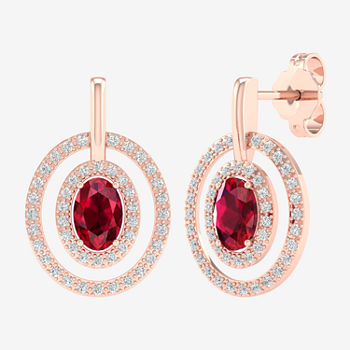Lead Glass-Filled Red Ruby 10K Rose Gold 18.6mm Stud Earrings